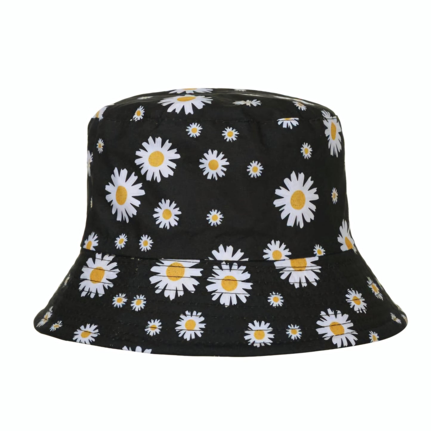 Black Daisy Print Bucket Hat