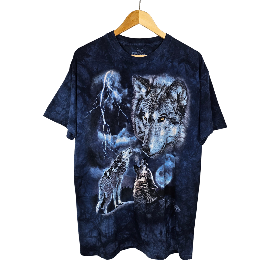 The Mountain Blue Wolf Print T-Shirt - L