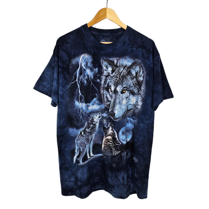 The Mountain Blue Wolf Print T-Shirt - L