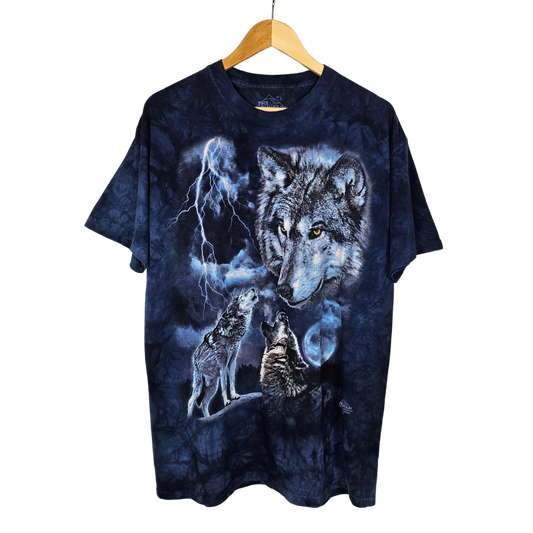 The Mountain Blue Wolf Print T-Shirt - L