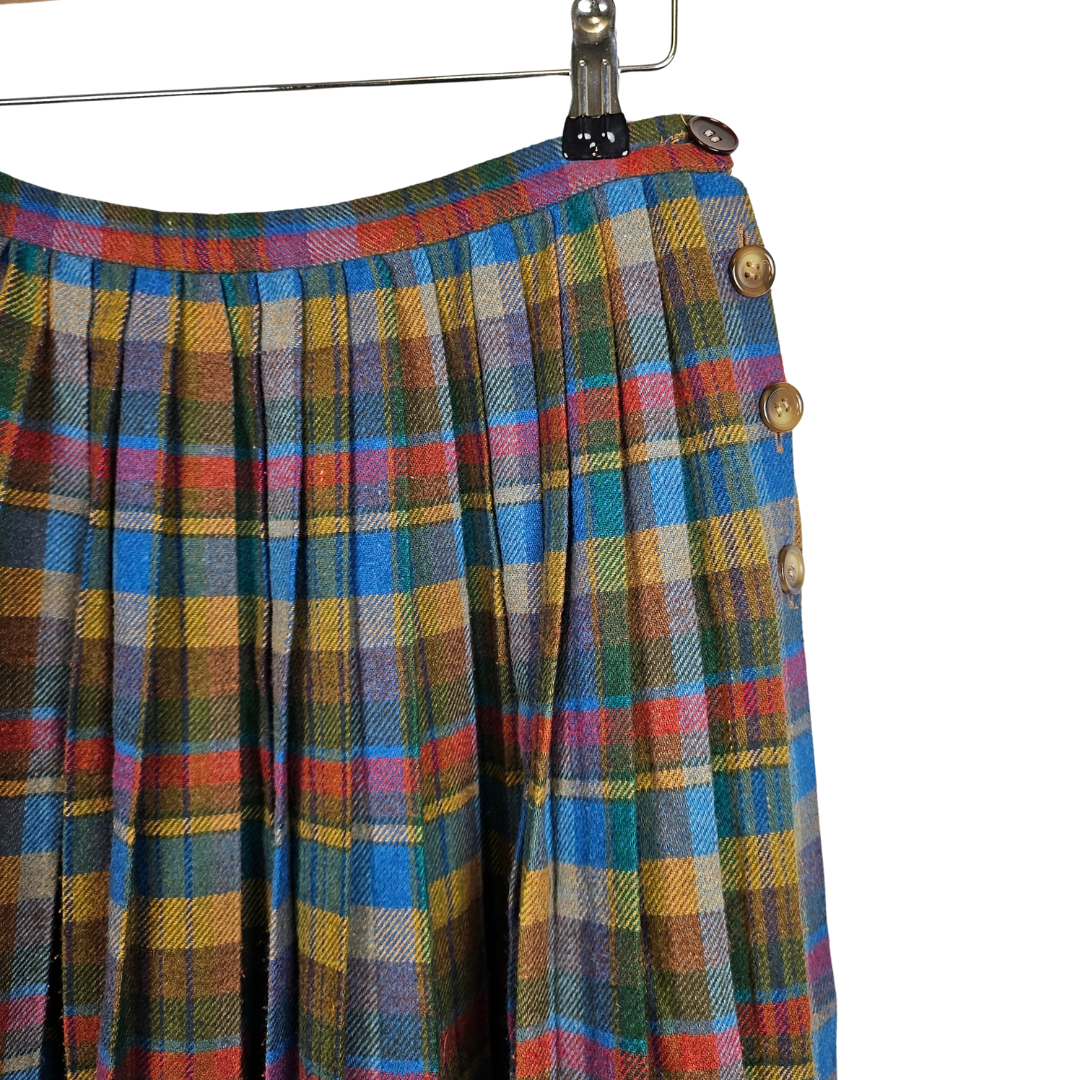 Marella Pleated Wool skirt with Plaid Print