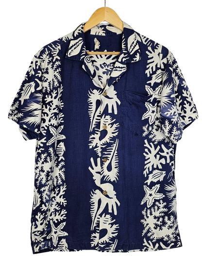 Royal Hawaii Navy White Tropical Hawaiian Shirt - L