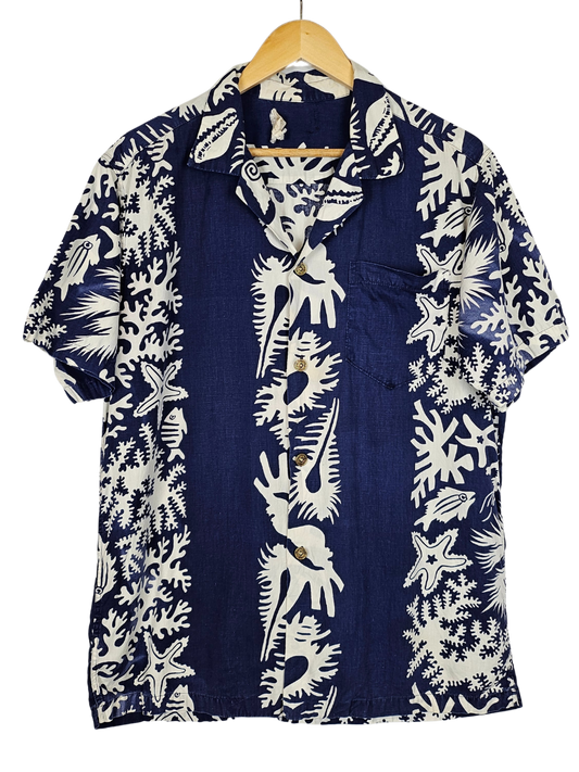 Royal Hawaii Navy White Tropical Hawaiian Shirt - L