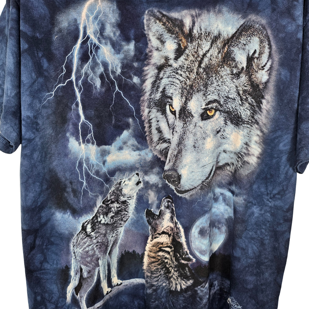 The Mountain Blue Wolf Print T-Shirt - L