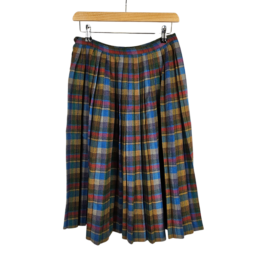 Marella Pleated Wool skirt with Plaid Print