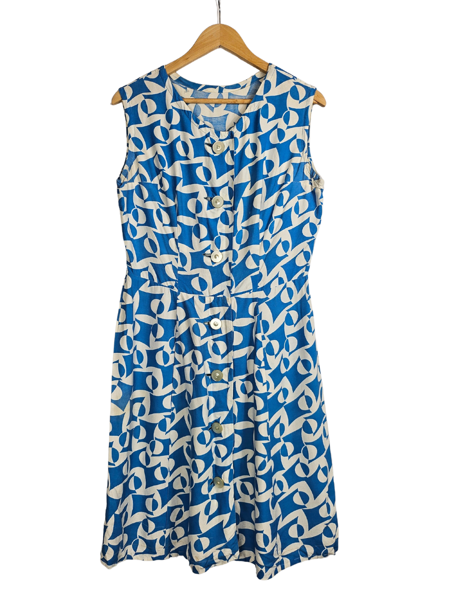 Blue and White Retro Pattern Summer Dress