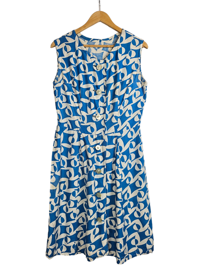 Blue and White Retro Pattern Summer Dress