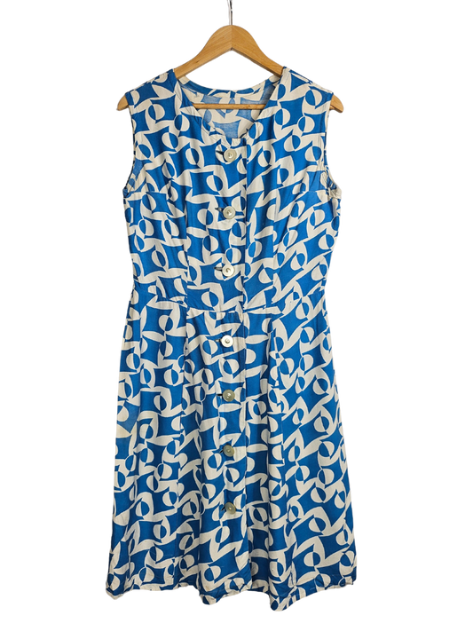 Blue and White Retro Pattern Summer Dress