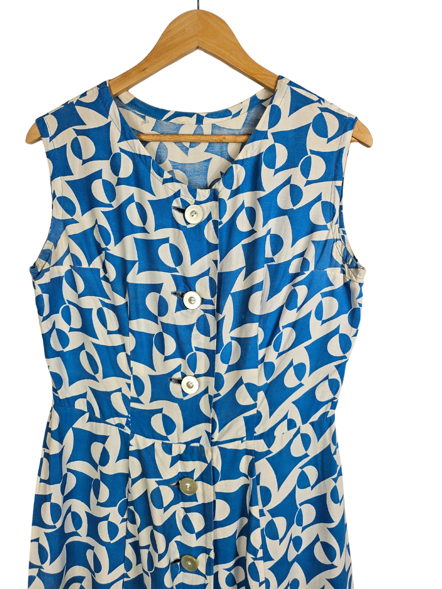 Blue and White Retro Pattern Summer Dress