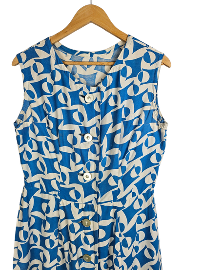 Blue and White Retro Pattern Summer Dress