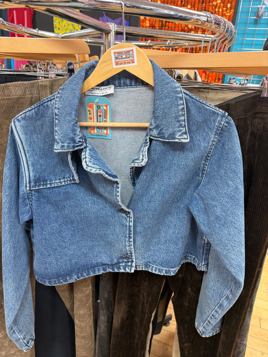 Cropped Biker Style Denim Jacket - M