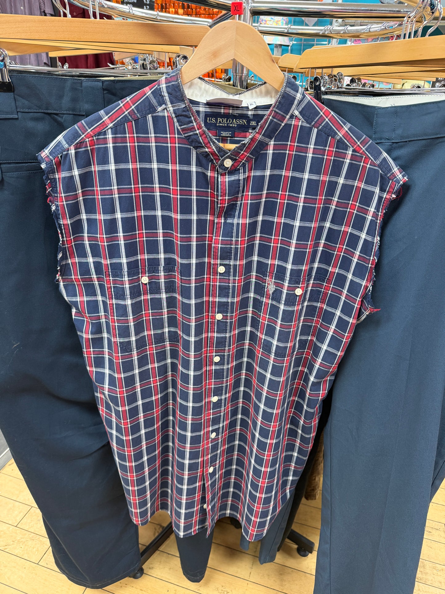 Reworked US Polo Assn Sleeveless Check Shirt - XL