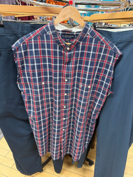 Reworked US Polo Assn Sleeveless Check Shirt - XL