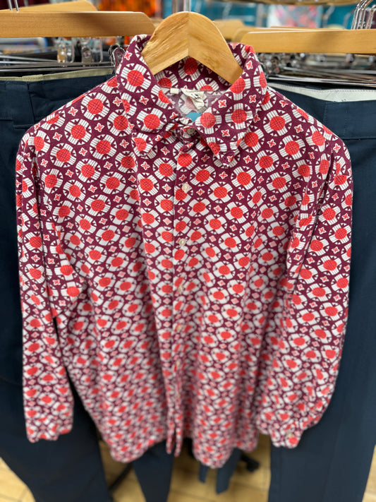 Lotus Purple Retro Geometric Pattern Shirt  - L