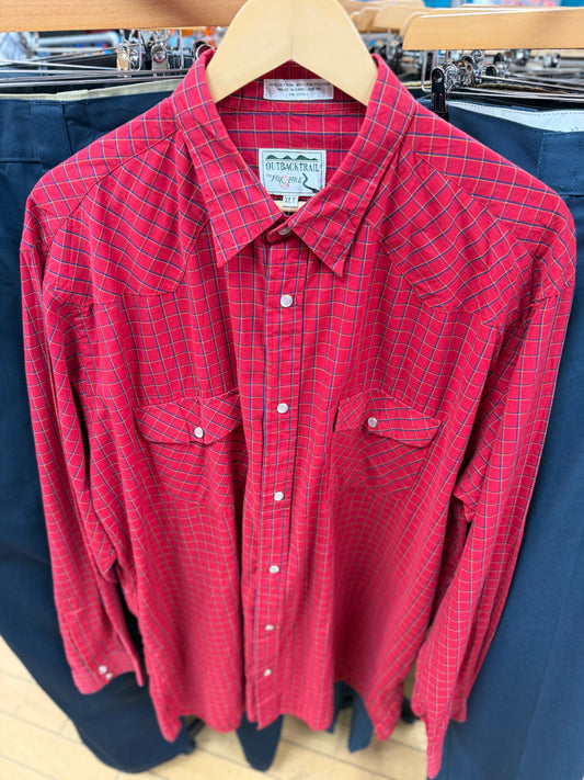 Outback Trail Red Check Western Long-sleeved Shirt - XL