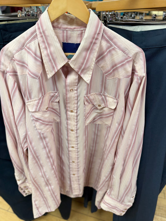 Pink Striped Western Long Sleeved Shirt - L