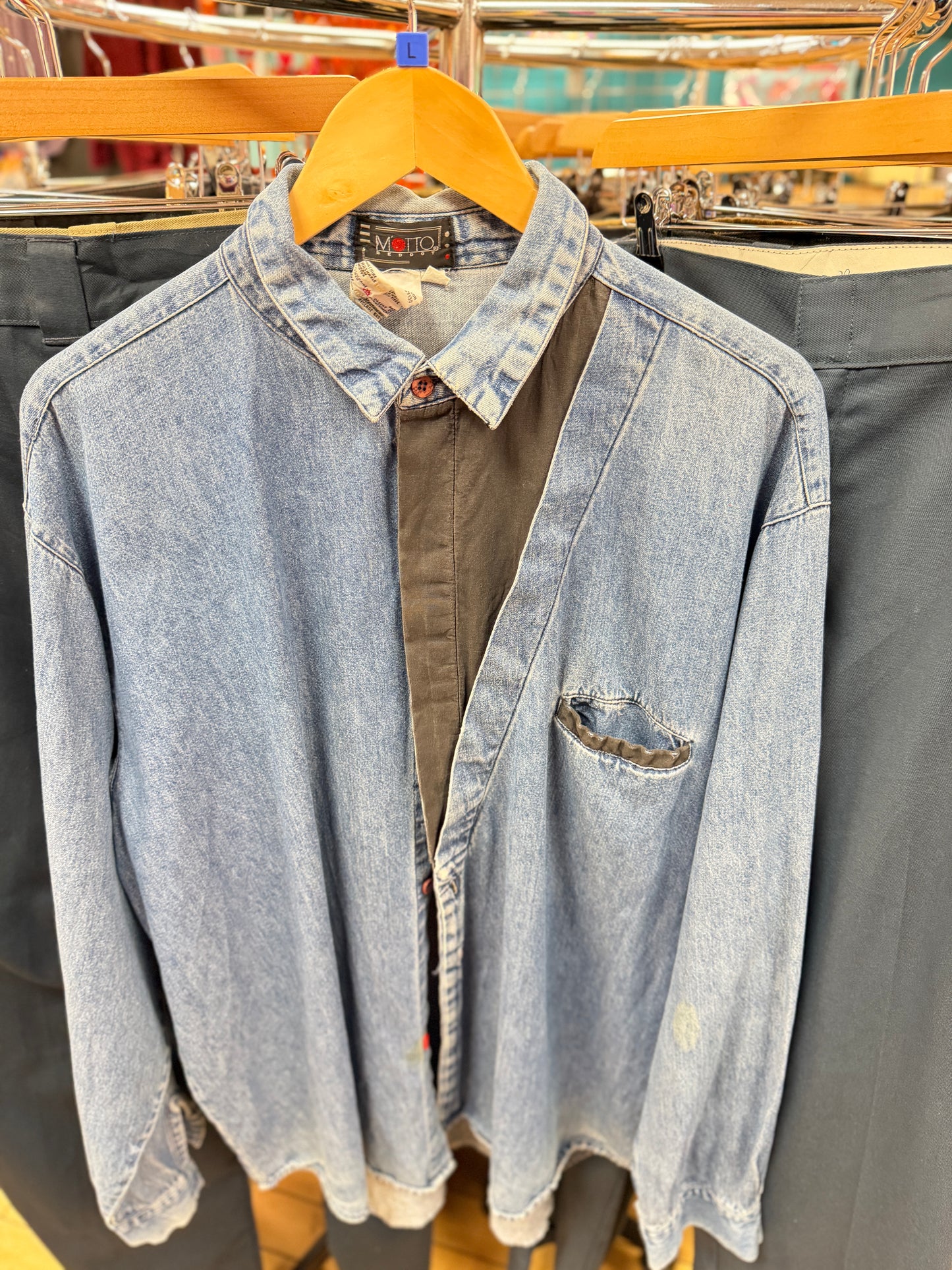Denim Long Sleeved Shirt with black front detail - L