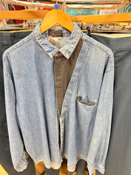 Denim Long Sleeved Shirt with black front detail - L