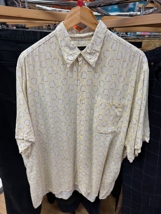 Yellow Lightweight Square Pattern Short Sleeved Shirt - XL