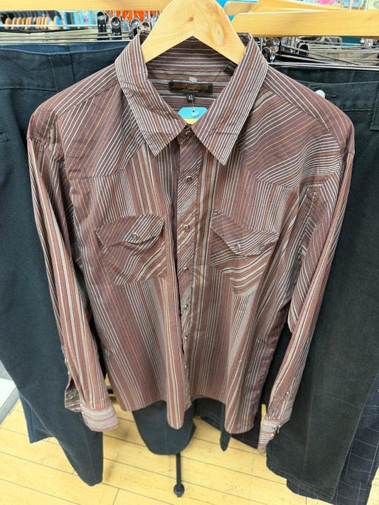 Brown Striped Western Shirt - L