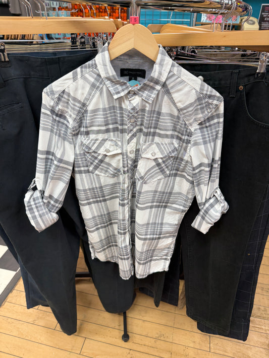 Grey Check Western Shirt with Roll Up Sleeves - S