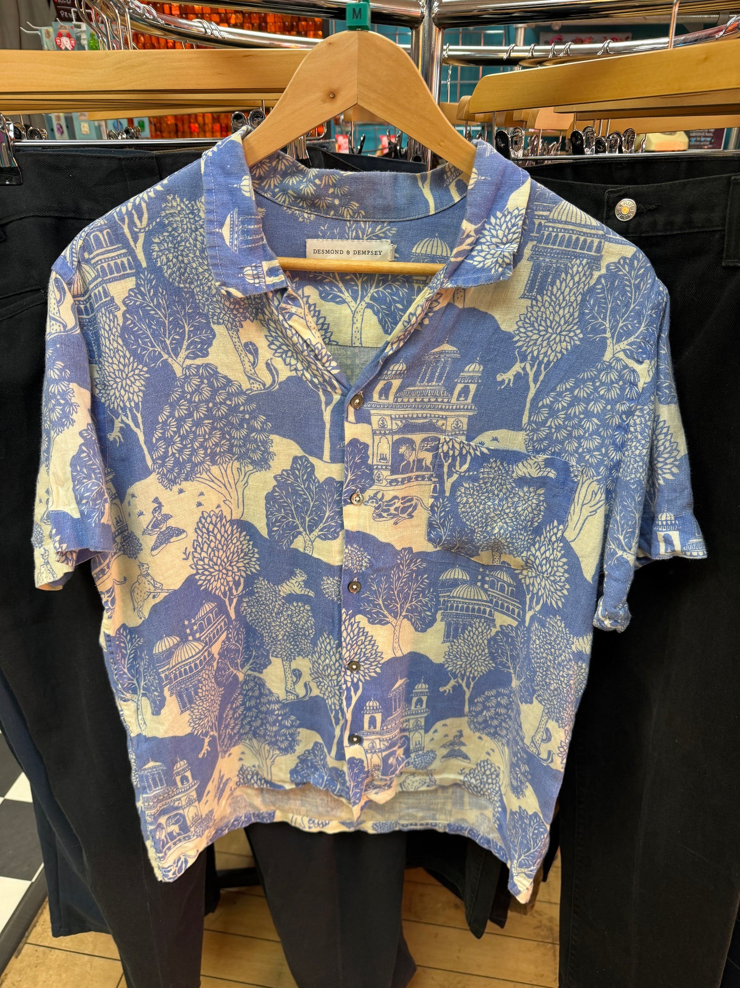 Desmond & Dempsey Parahi Print Linen Shirt - M