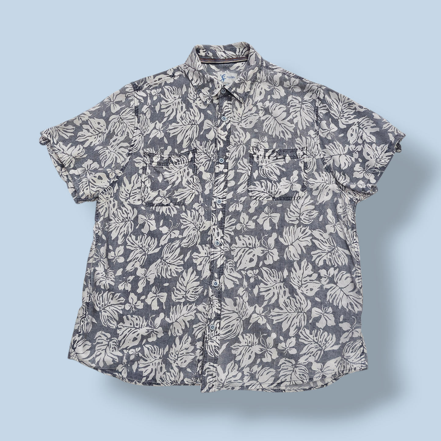 Grey Faded Denim Palm Print Shirt - M