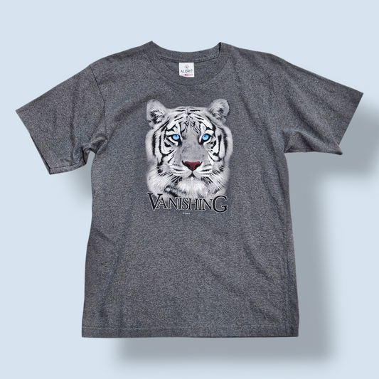 White tiger print on Grey T-Shirt - S
