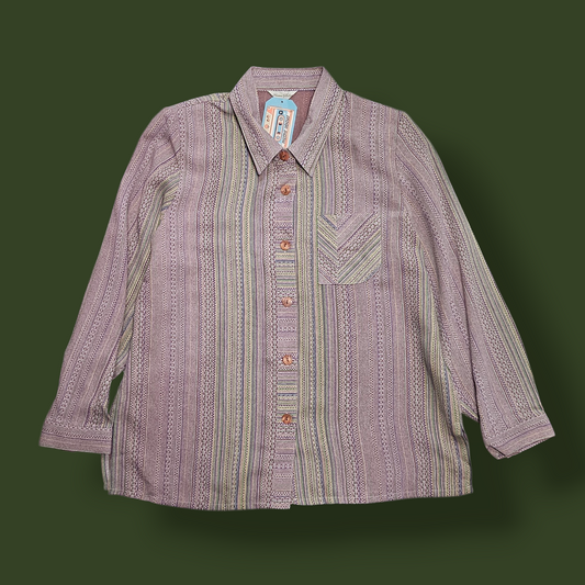 Fashion Selica Multi Stripe Retro Shirt with Shoulder Pads