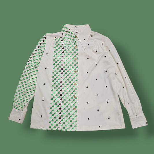 Roman Harmony Cream and Green Enamel Button Retro Shirt