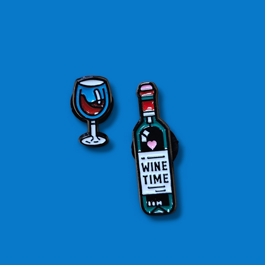 Wine Time Bottle and Glass Pin Set