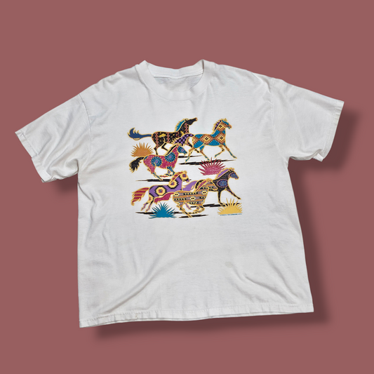 Aztec Horses White T-shirt - L