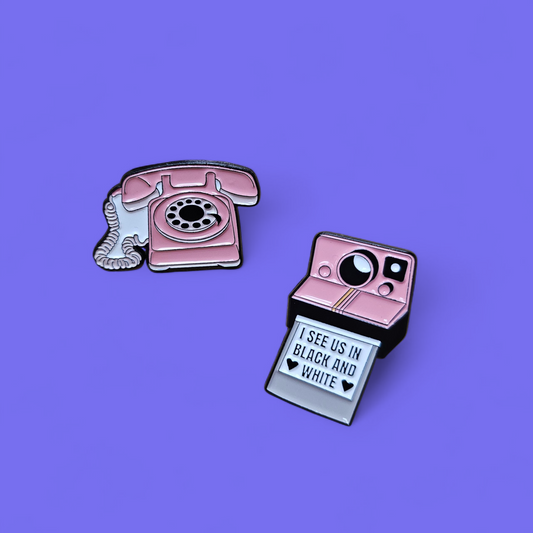 Retro Telephone and Camera Pin Set