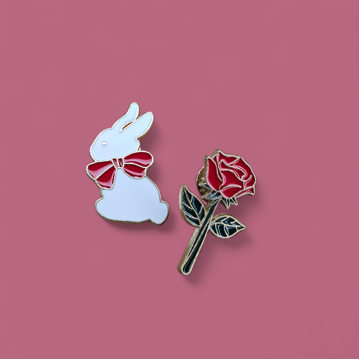 Bunny and Rose Enamel Pin Set