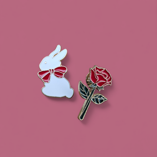 Bunny and Rose Enamel Pin Set