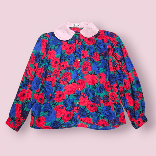 Silvia Made In Italy Bold Floral Shirt With Embellished Collar Detail - S